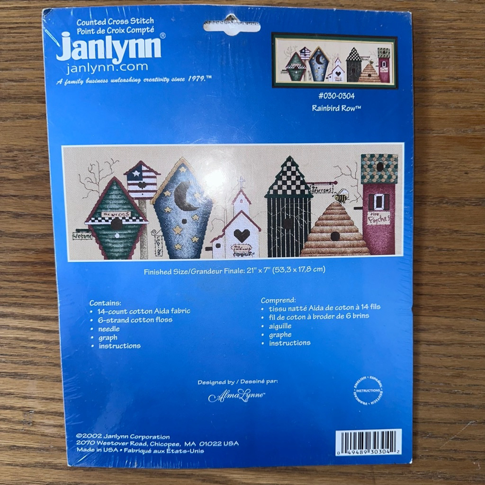 NOS Vintage 2002 Janlynn Counted Cross Stitch Kit Rainbird Row Alma Lynne